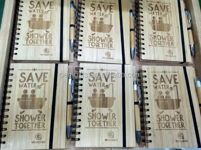 Unionpromo customized recycled bamboo cover notebook and pen gift set
