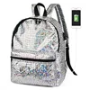High quality Outdoor Women PUleather shiny unisex waterproof backpack holographic laser USB backpack