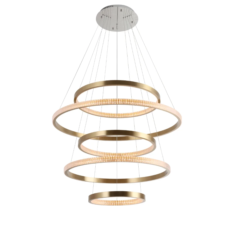 New Style indoor ring led circle gold chandelier modern Aluminum acrylic pendant led linear light