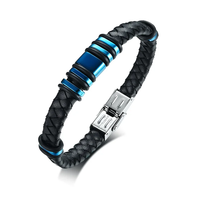 

High quality stainless steel adjustable genuine braided leather bracelet