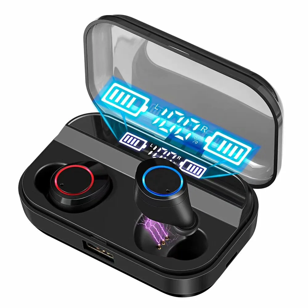 2019 NEW TWS earbuds IPX 7 waterproof headphones bluetooth portable earphones with charger, Black;color