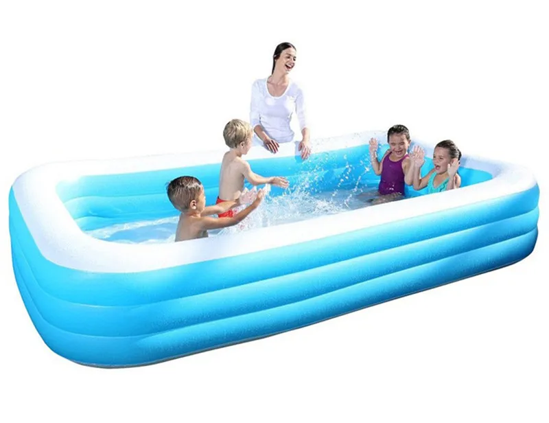 

Bestway 305 x 183 x 56cm deluxe blue rectangular family pool inflatable outdoor swimming pools bathtub, As picture