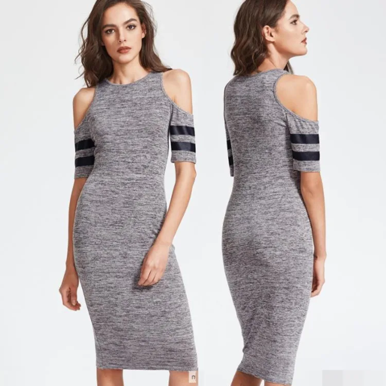 

2017 Autumn Wholesale Cheap Beautiful Short Sleeve Cold Shoulder Tight Slim Gray Plain Womens Girls Long Pullover Hoodie Dress, Gray long pullover hoodie dress