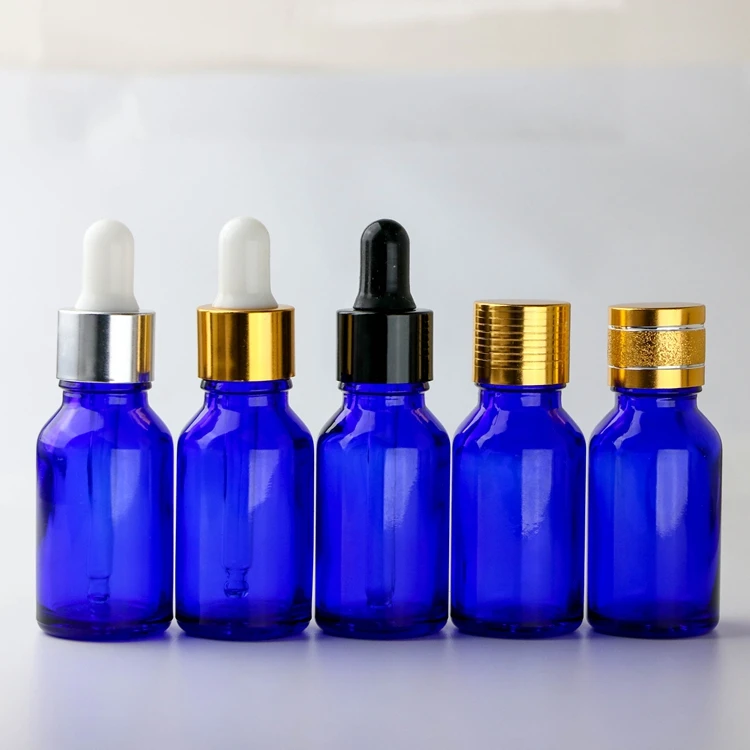 Custom Printing Labels Blue 15ml Dropper Black Glass Amber Essential ...