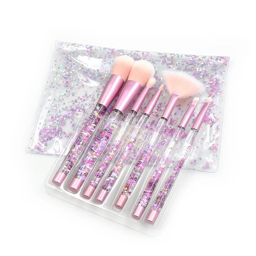 

Private Label Pink Color High-Grade Aluminum Tube 7pcs Brushes Makeup Brush Set, Pink hair