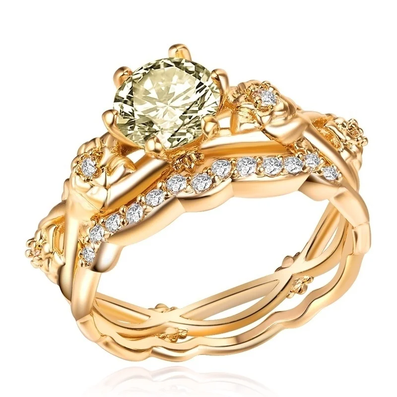 

CAOSHI Two-tone Anillos Brass 14k Gold Engagement Ring Gold Wedding Ring Set Diamond Cubic Zircon