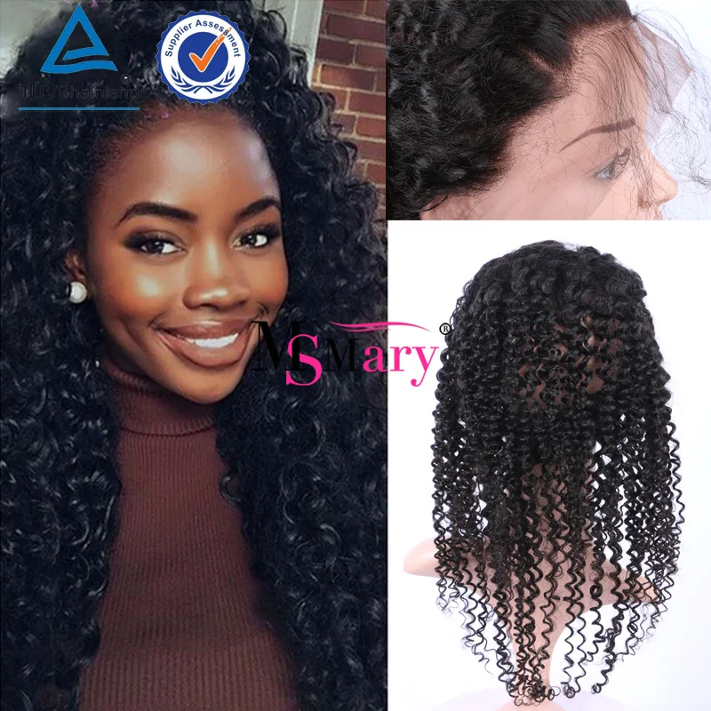 

360 Full Lace Wigs For Black Women Malaysian Kinky Curly Virgin Hair Full Lace Frontal Closure Ms Mary Hair, Natural color #1b