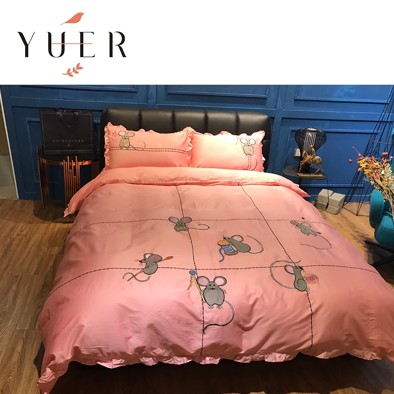Hihg Quality Mouse Embroidery Pink Home Bedding Set Buy Bedding Set