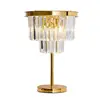 Modern Table Lamp Gold Stacked Crystal Cubes Gray Tapered Round Shade for Bedroom