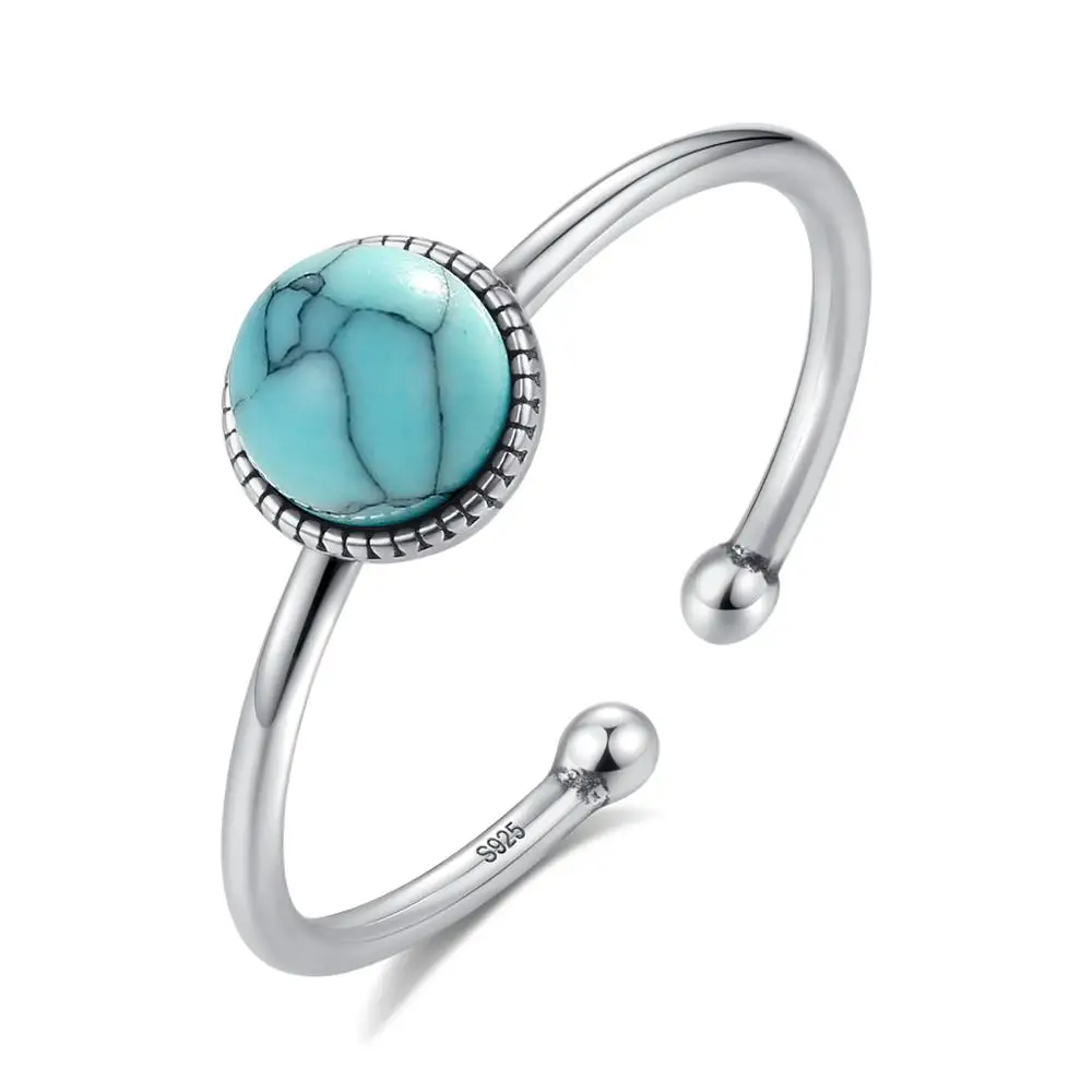 

CZCITY Cute Girls Ring Classic Turquoise Stone Statement Women 925 Silver Trendy Ball Ring