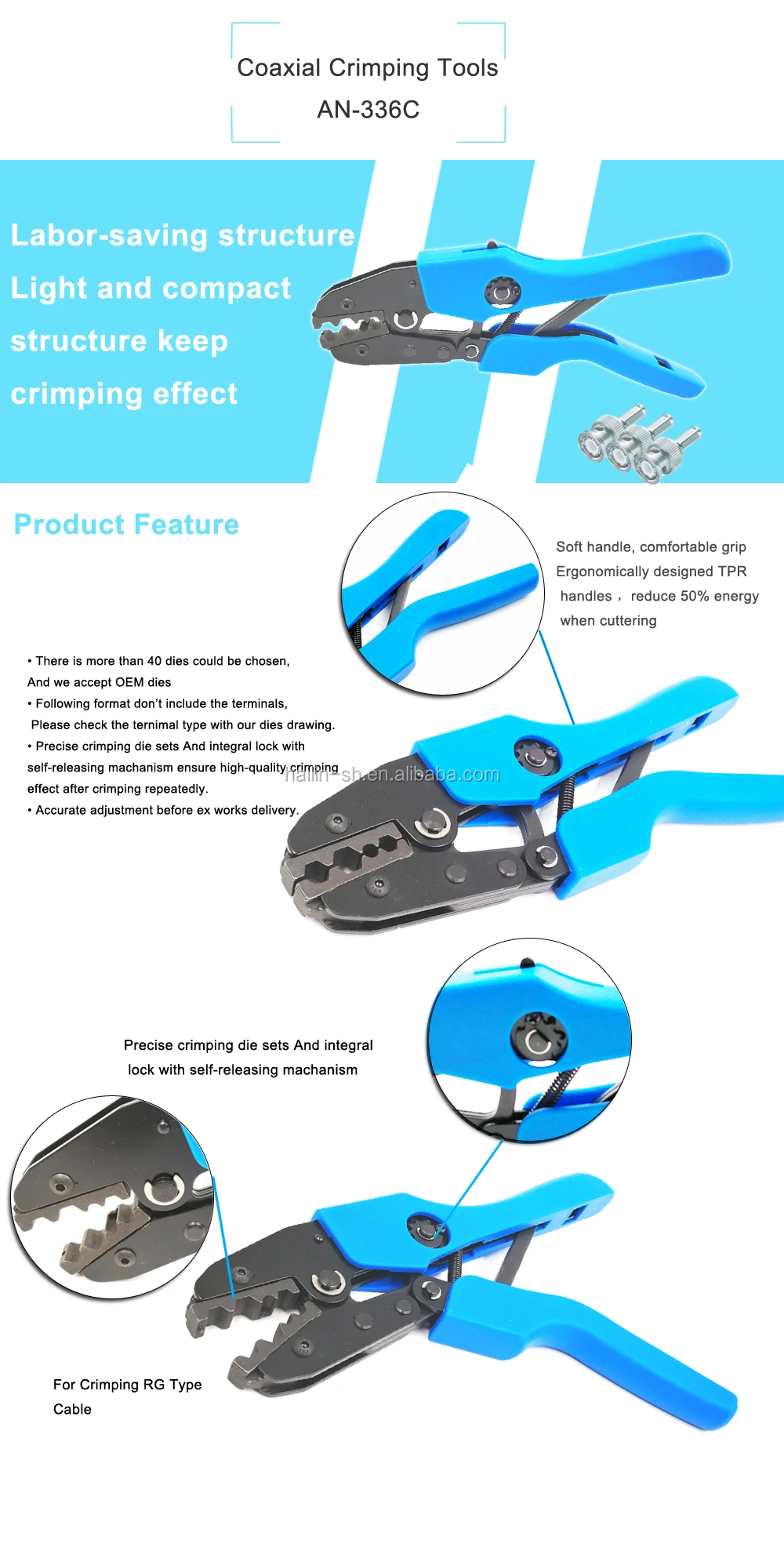 Đồng Trục Crimpers Nhà Sản Xuất AN-336C Dỗ Compression Công Cụ