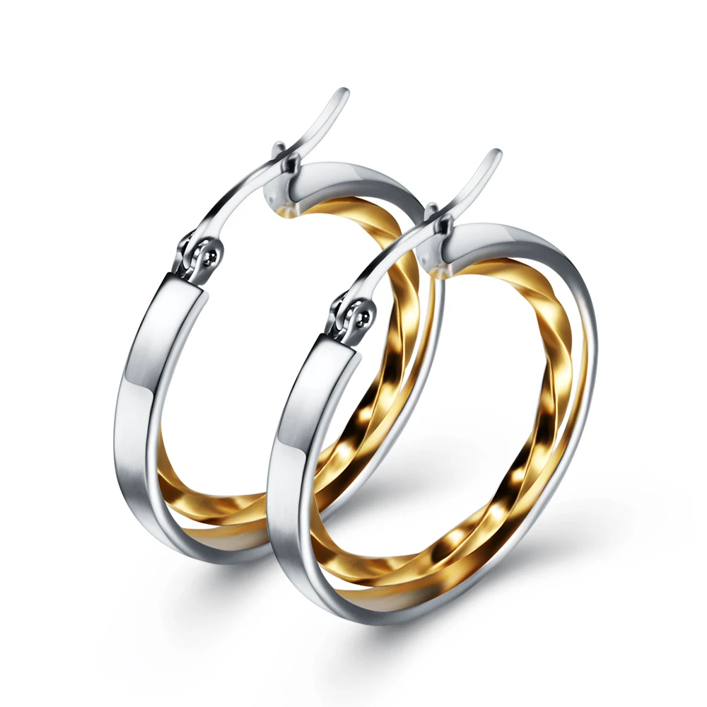 

New Arrive Stainless Steel Gold And Silver Interlaced Women's Hoop Earrings