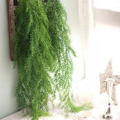 

YI WU ZERO Hot Sale Artificial Vine Real Touch Wall Hanging Plastic Pine Needle Artificial Garland For Home Wedding Decoration, Green