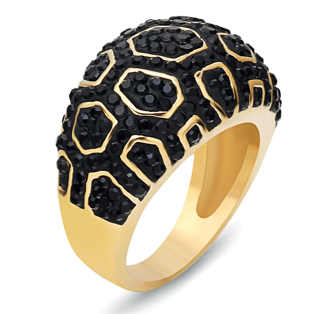 

Fashion Crystal Pave stainless steel gold plated engagement ring for women
