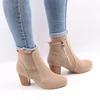 Thick Clog Heel Ankle Boots Women Casual Plus Size Shoes Flock Zipper Short Boot Female High Heel Shoe Footwear