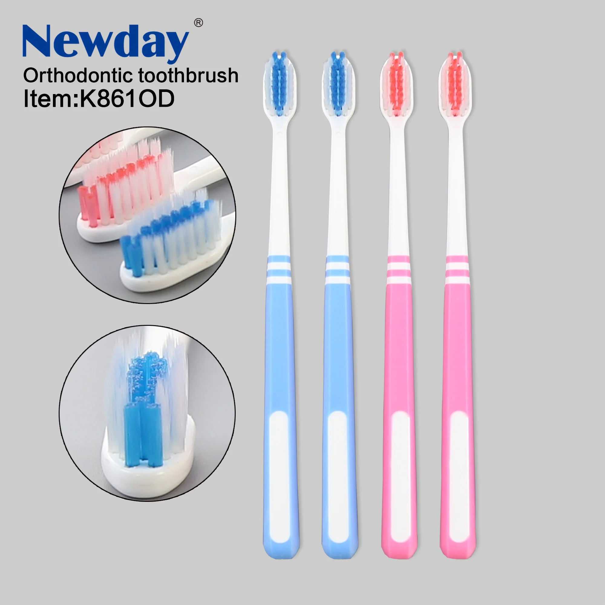 
Good Designed Orthodontic Toothbrush with Nylon medium and soft filaments 