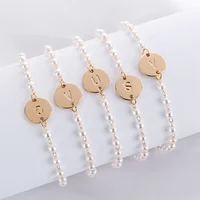 

Hot sell fashion jewelry pearl bead bracelets 26 gold letter chain custom bracelets