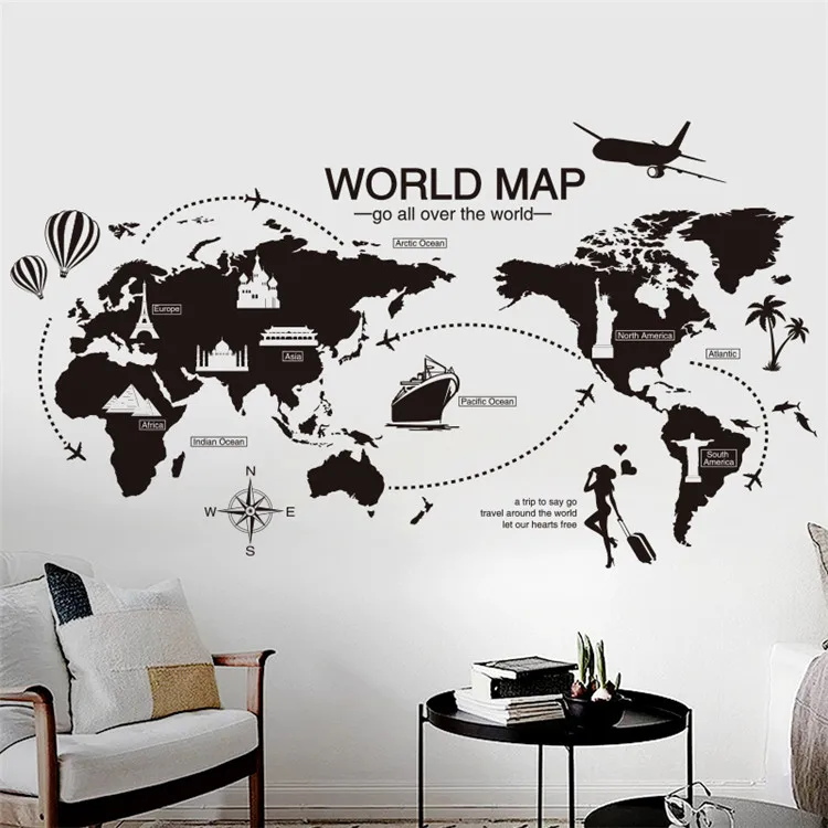 Wholesale Vinyl Peel Off World Map Wall Sticker Die Cut Sticker