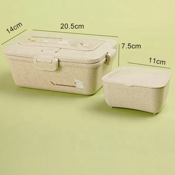 

LULA 950ml Lock Ecological Health Food Kids Plastic Section Lunch Box with Bowl Ecofriendly Gym Bento Box Wheatstraw