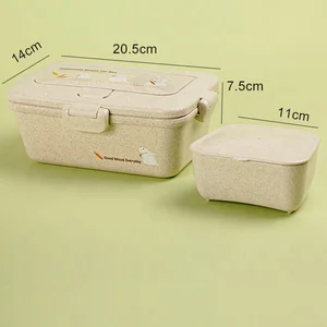 Image of LULA 950ml Japanese Wheat Straw Portable School Picnic Set Rice Husk Lunch Box For Kids