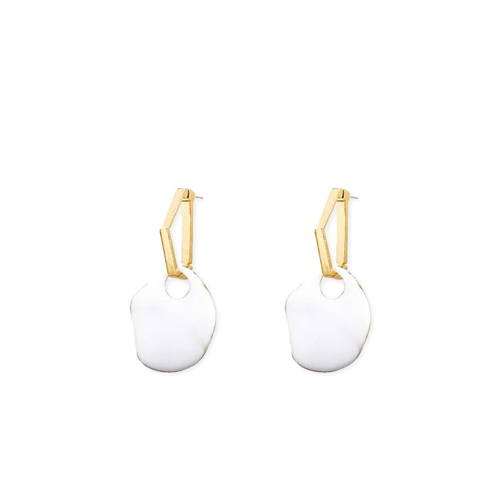 

Exquisite Gold Plated Statement Drop Earrings Irregular Geometric White Eenamel Earrings (KER325P), Same as the picture