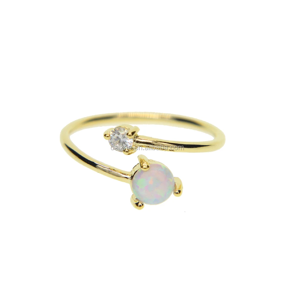 

Classic design women ladies open adjust size gold plated opal cz stone simple gold ring