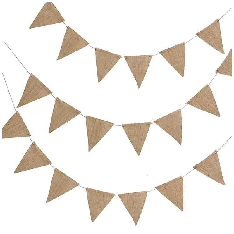 Christmas Rustic Burlap Triangle Jute Flag Fabric Nature Jute