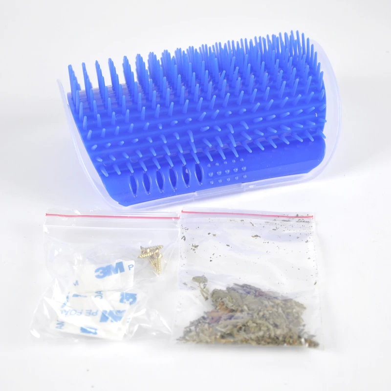 

Factory supply Pet product New Cat Massage Device Corner Self Groomer comb toy With Catnip, Blue