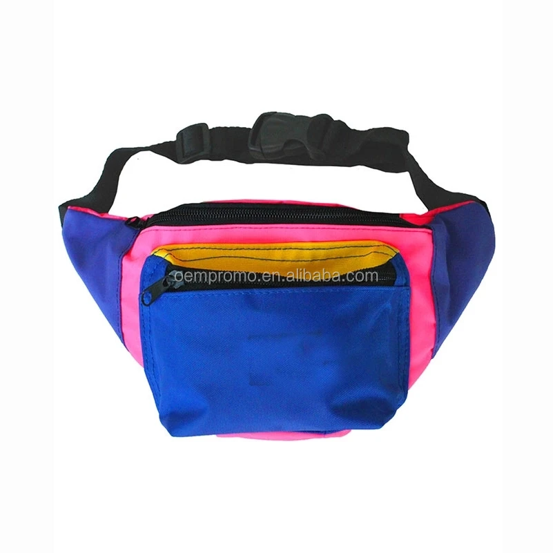 Promo Custom Design Multicolors 3 Zippers Sport Waist Bag Fanny Pack