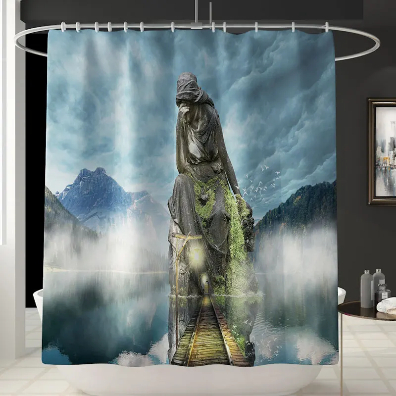 New arrival 3 pcs bathroom rug mat sets 1pc Printed Shower Curtain