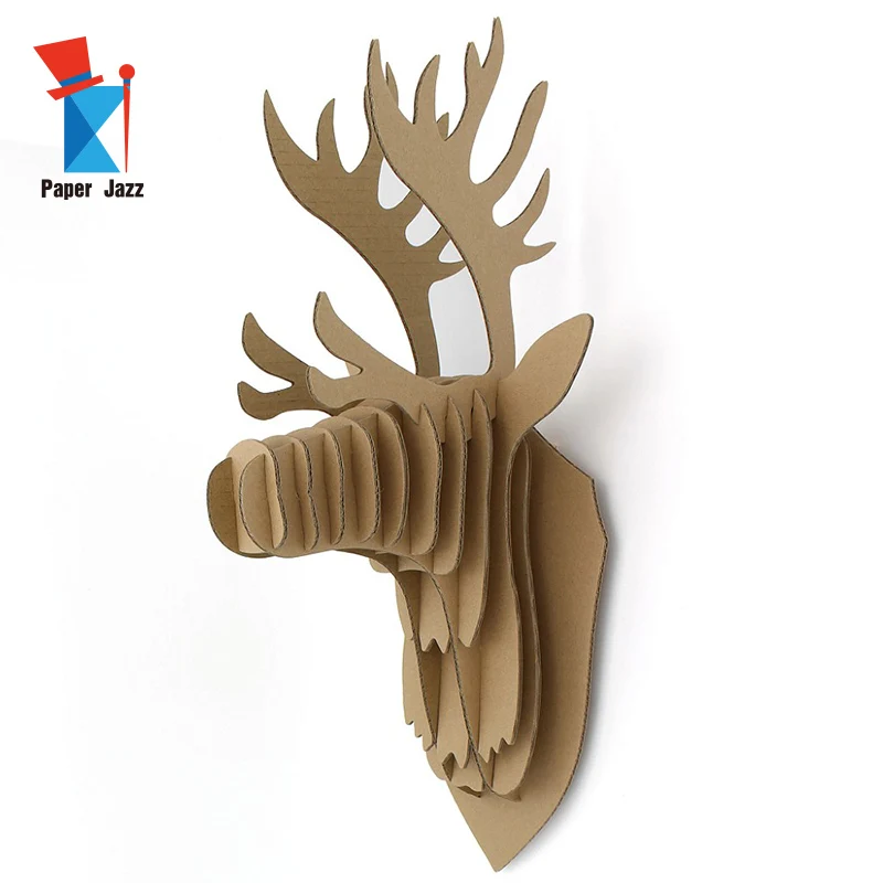 Artificiale Deer Head Montaggio a Parete, 3D Cartone Handmade Idee Arredamento