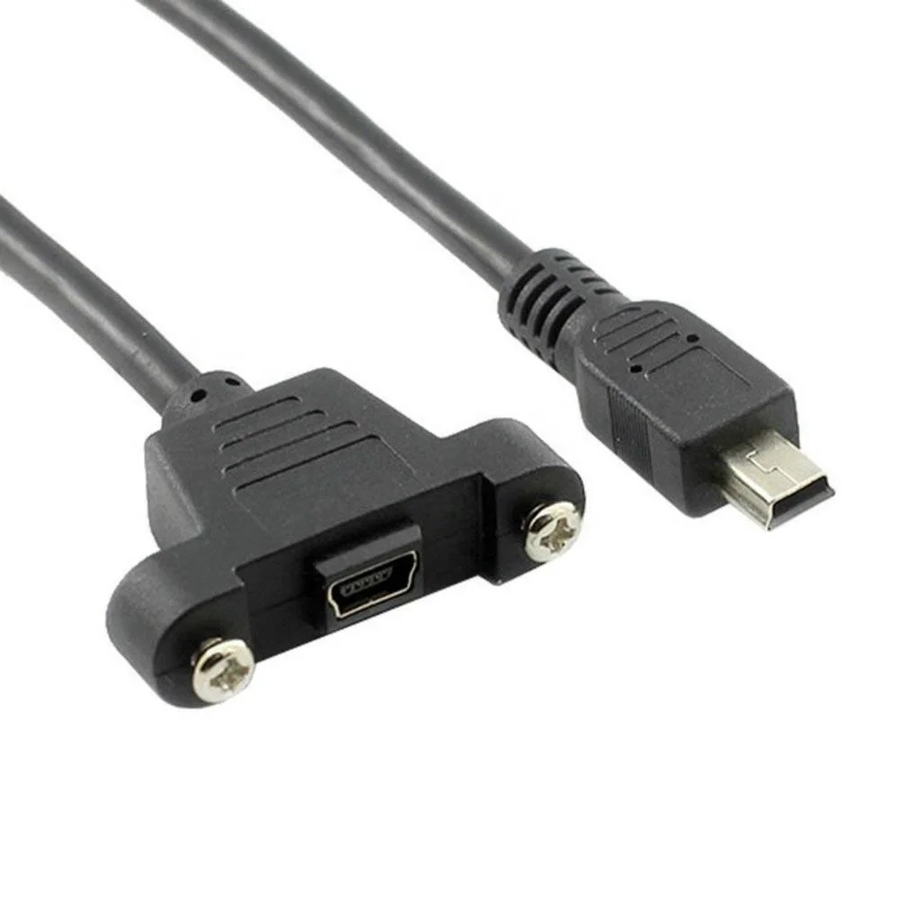 HOT Panel Mount Type USB 2.0 USB Mini B Male to USB Mini B Female Cable with Screws 1 foot Black