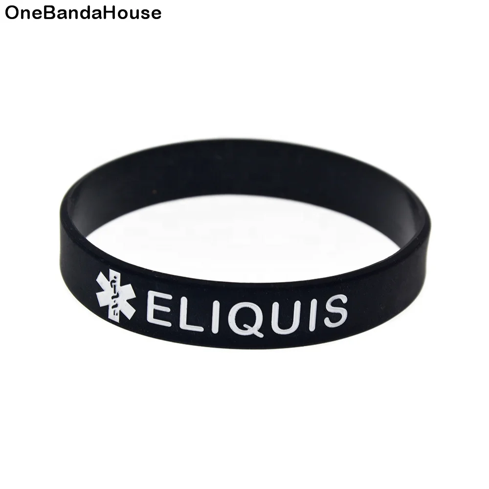 

1PC Medical Bracelet Eliquis Silicone Wristband Adult Size 4 Colors, Blue, black, gray, white