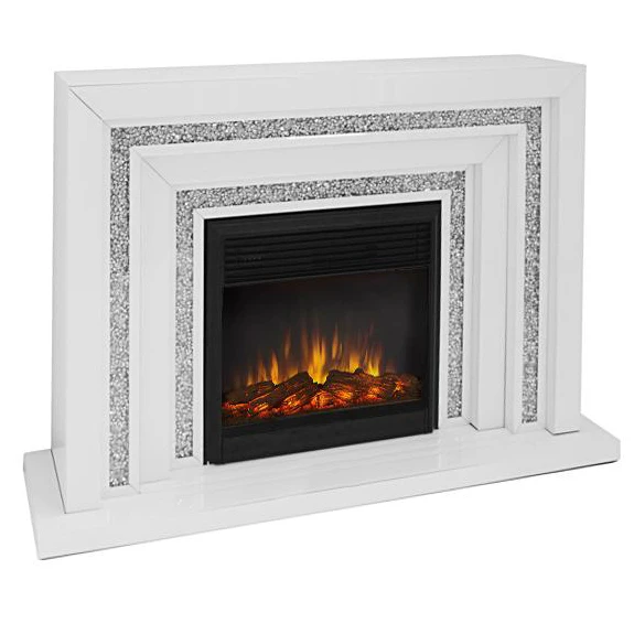 Luxury Mirrored Venetian Crushed Diamond Crystal Mdf Led Fireplace