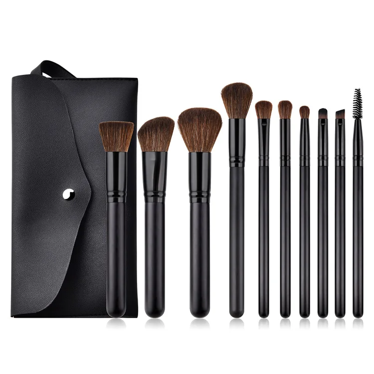

10PCS Goat Hair Cosmetics Brush Sets Makeup Natural Hair With Bag, Black