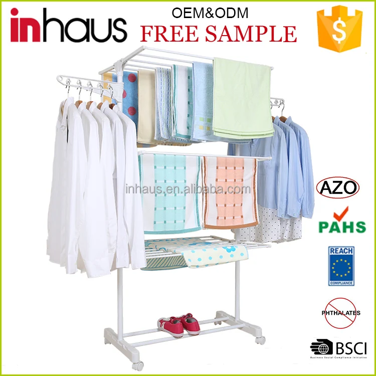 
3 tier folding hanging cloth drying rack space saving clothes hanging stand 
