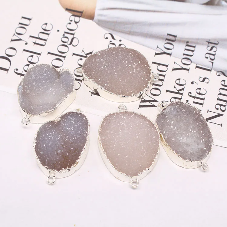 

JF8294 High Quality Sparkly Silver Plated Natural Agate Druzy Connectors for Bracelet making