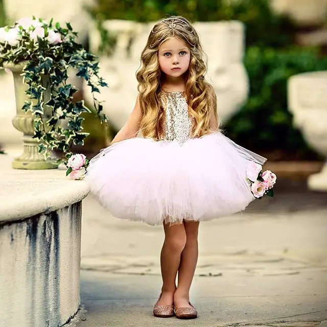 

Princess Kids Baby Fancy Wedding Dress Summer Sleeveless Back Love Heart Sequins Party Dresses For Girl Y10668