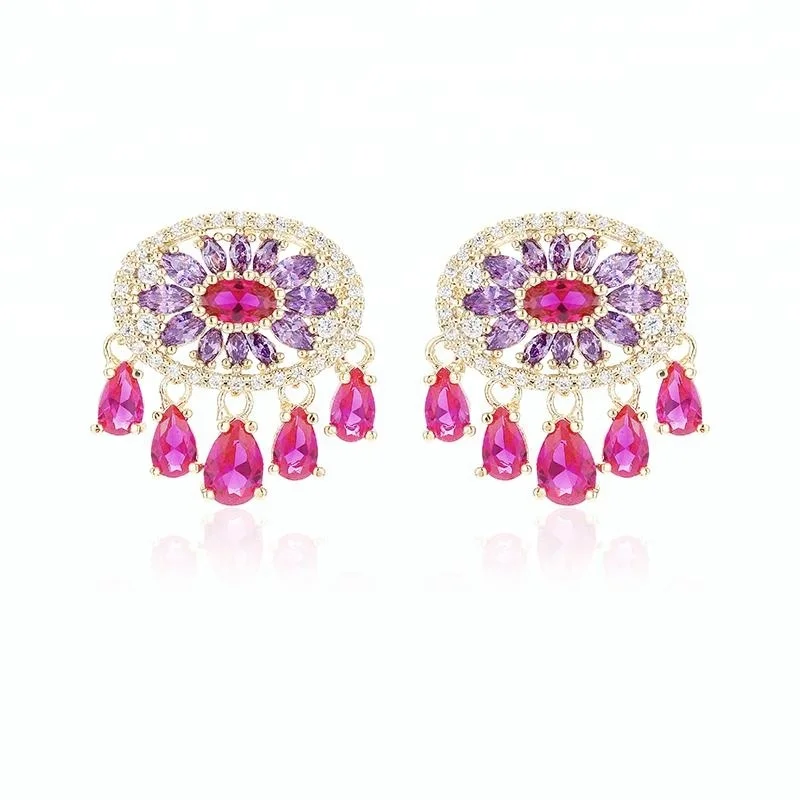

Elegant Girls Round Shaped Rose Boho Tassel Stud Jewelry Earrings, Silver,gold