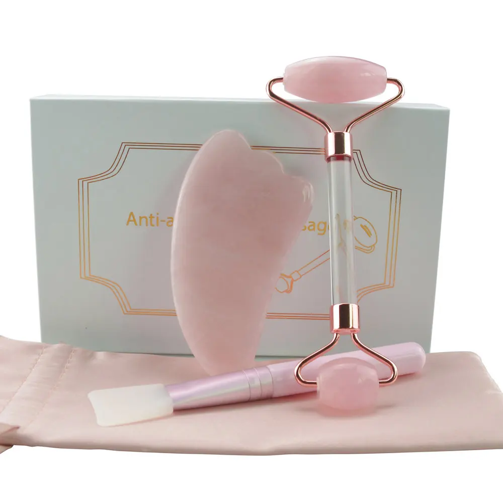 

Newest Noiseless Natural Crystal Rose Quartz Pink Facial Massager Jade Roller