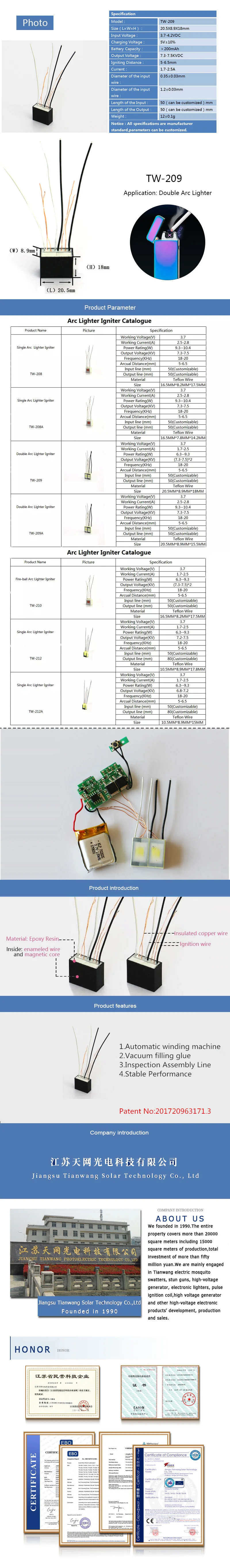 Miniature 3.6V Input Voltage Arc Lighter Ignition Coil