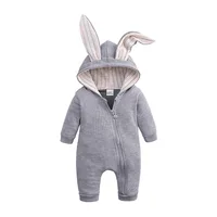 

Hot Sale Cute Rabbit Ears Baby Jumpsuit Infant Coverall Newborn Hooded Zipper Romper