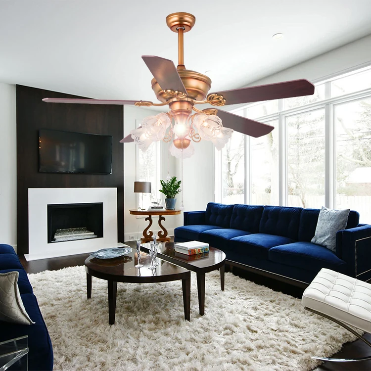 Zhongshan Light Market Modern Design Antique 52'' Wooden Blade Ceiling Fan With Bulb Light