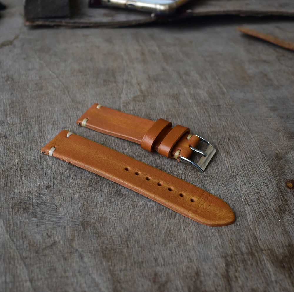 

Faded Vintage Leather Men Watch Band with stitching, As picture