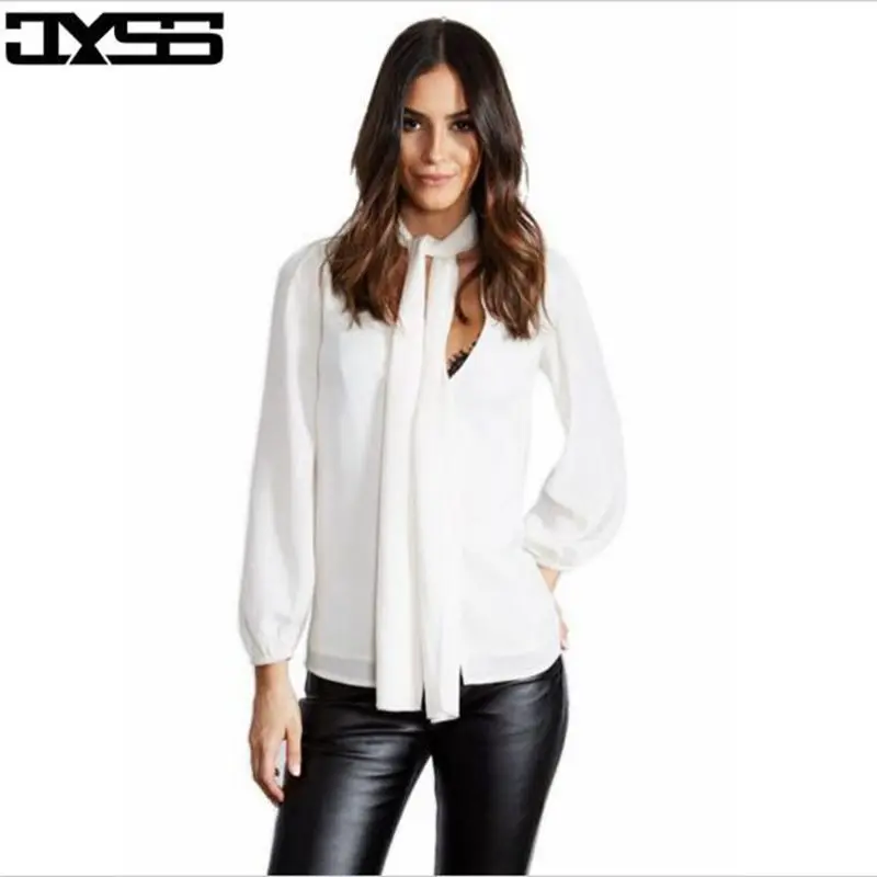 newest 2017 Fashionable casual street style deep V neck OL women blouses black white long lantern sleeve office shirt for lady