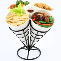 

French Fries Serving Holder with 4 Cones,Metal Appetizer Chip Dessert Cone F0066