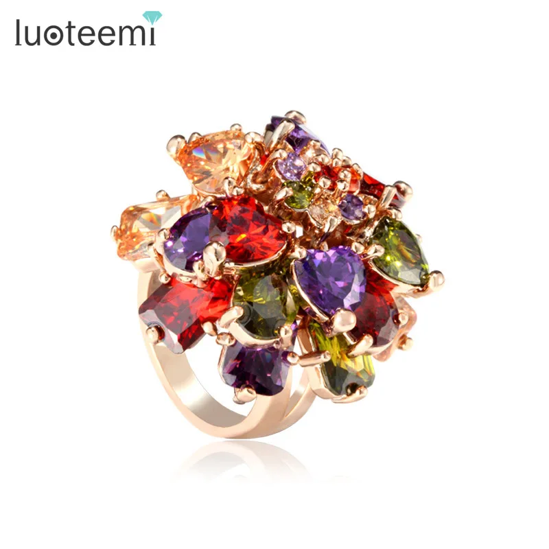 

LUOTEEMI Mona Lisa Colorful A AA Cubic Zirconia Engagement Rings Big Luxury Women Finger Ring