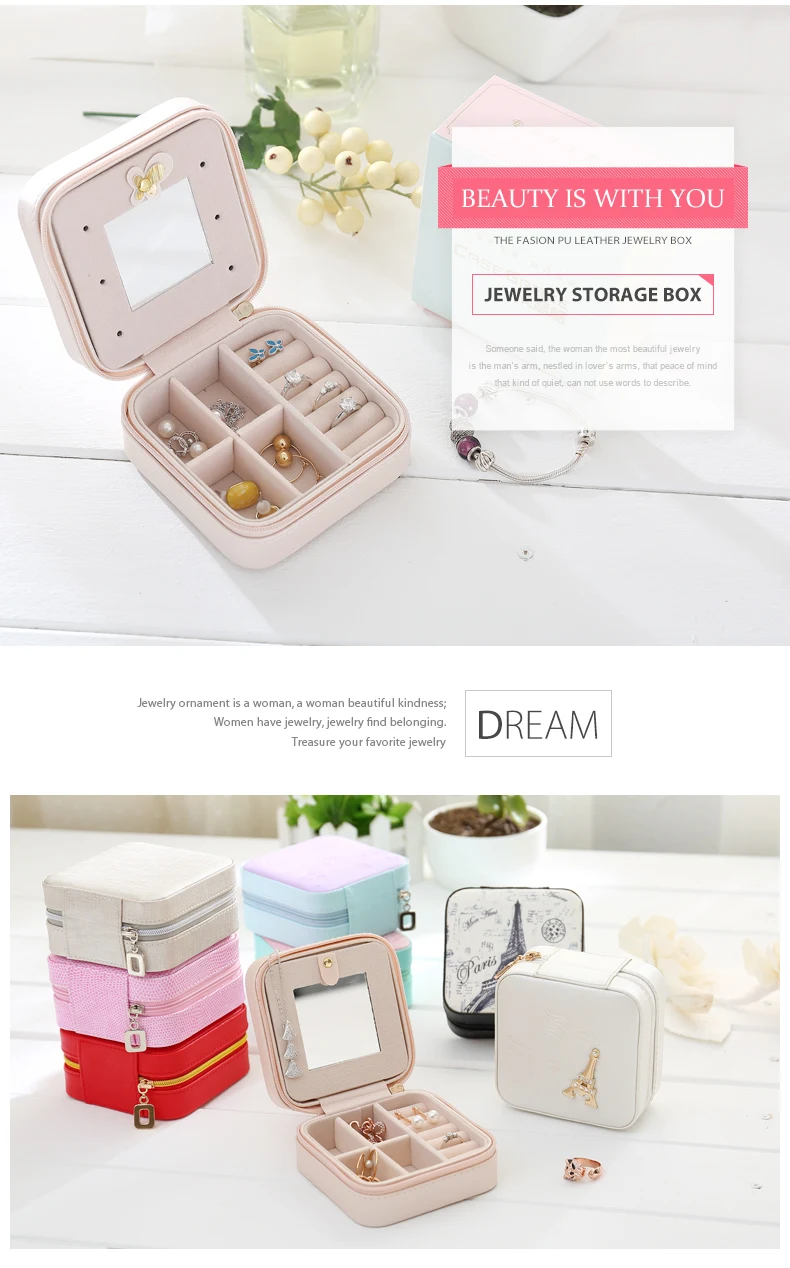 Portable Small Jewelry Case Pu Leather Jewelry Box Travel Jewelry