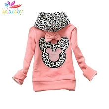 Belababy Girl Autumn Cartoon Sweatshirt New Winter Children Thicken Leopard Turtleneck Pullover Kids Long Sleeve Minnie Sweater