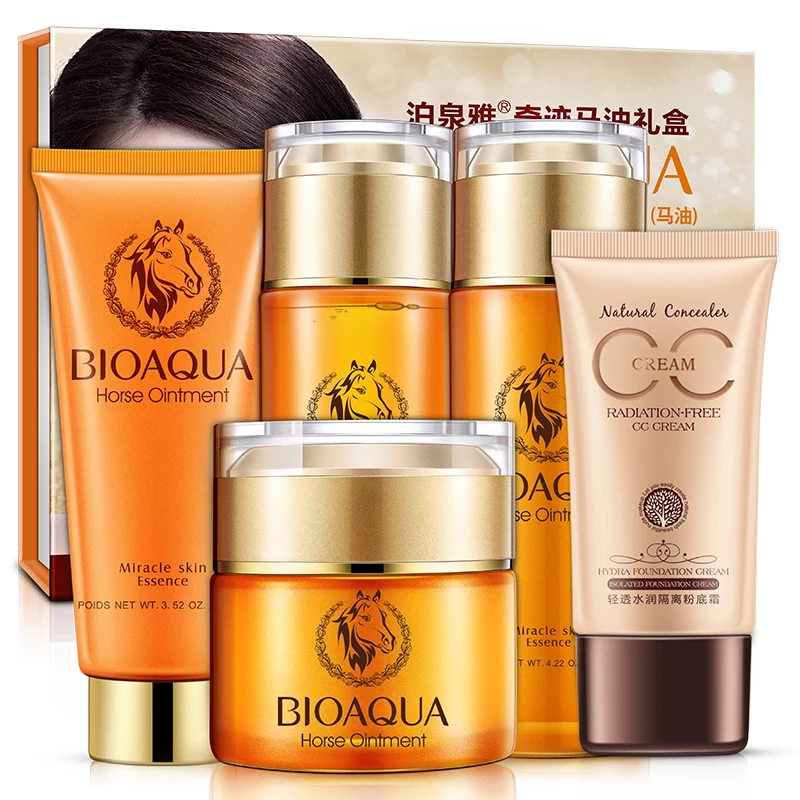 

OEM horse oil nourishing face care whitening acne treatment moisturizing skin care suit